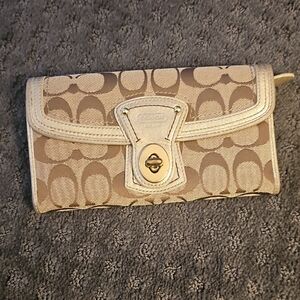 Coach Signature Beige and Brown Wallet
